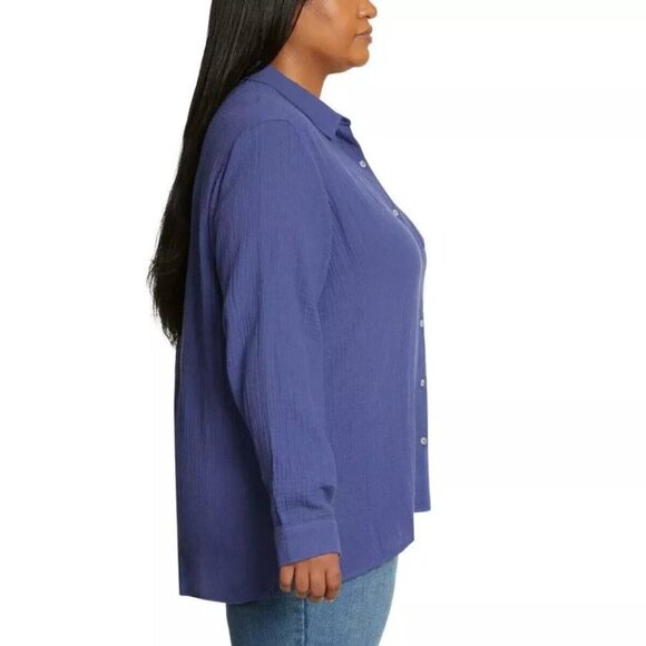 Jessica Simpson XXL Gauze Button Front Shirt Lightweight Relaxed Cotton Top Blue - Picture 3 of 7
